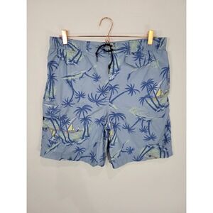 Polo Sport Ralph Lauren Mens Blue Tropical Palm Tree Swim Trunks Cargo Shorts L